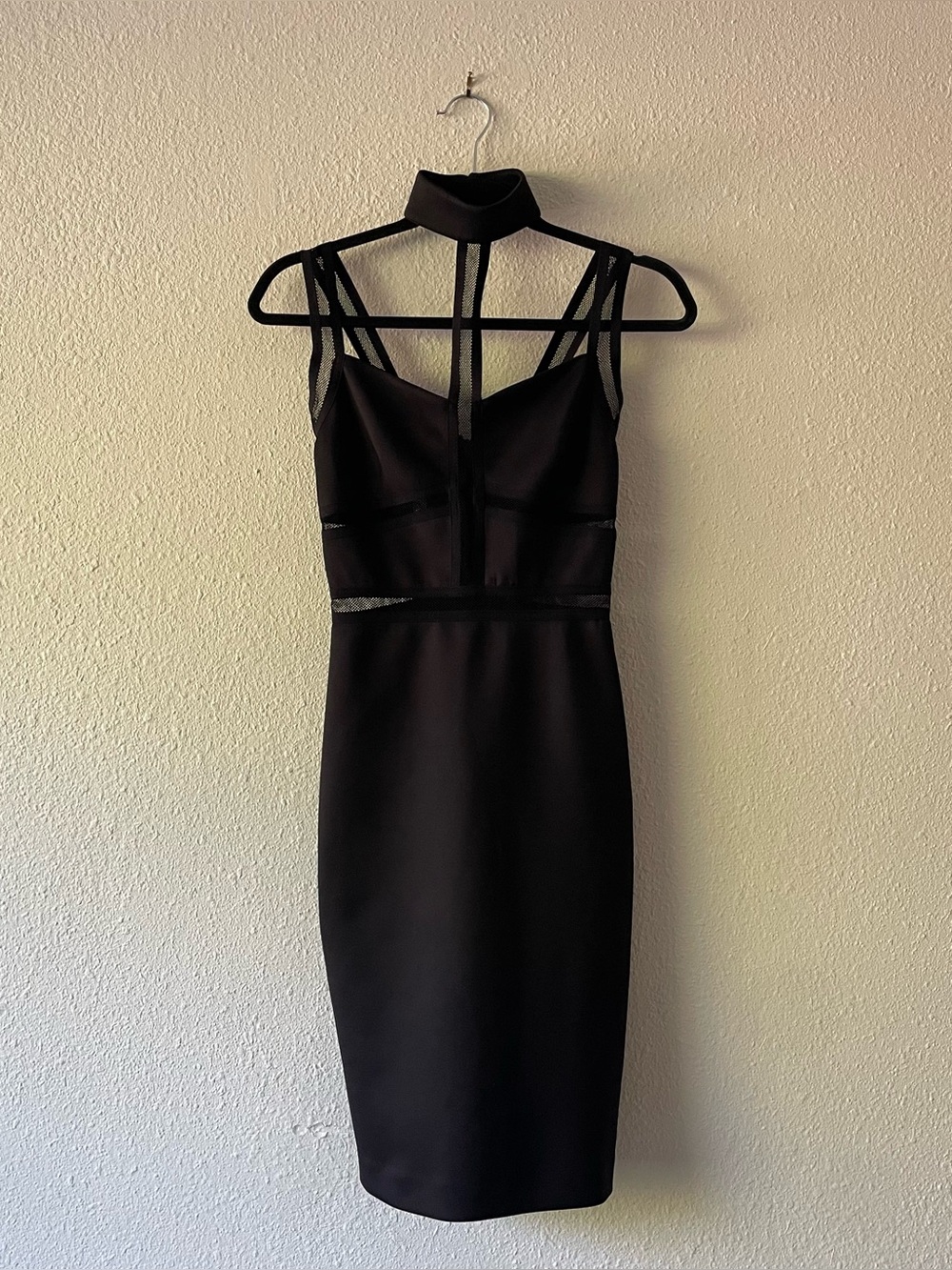 Marciano Los Angeles Black Mesh Bodycon Cocktail Dress Collar Neck Women’s S